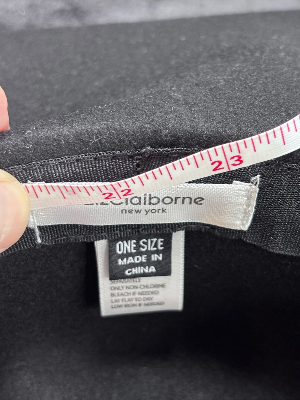 Liz Claiborne New York Black Wool Wide Brim Hat | Gray Ribbon Accent | One Size - Picture 7 of 8